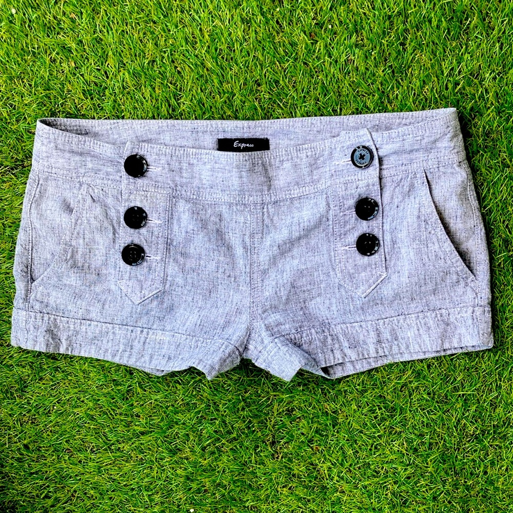 Express Sailor Style Button Up Shorts - Cuff Hem Linen & Cotton sz 6 grey